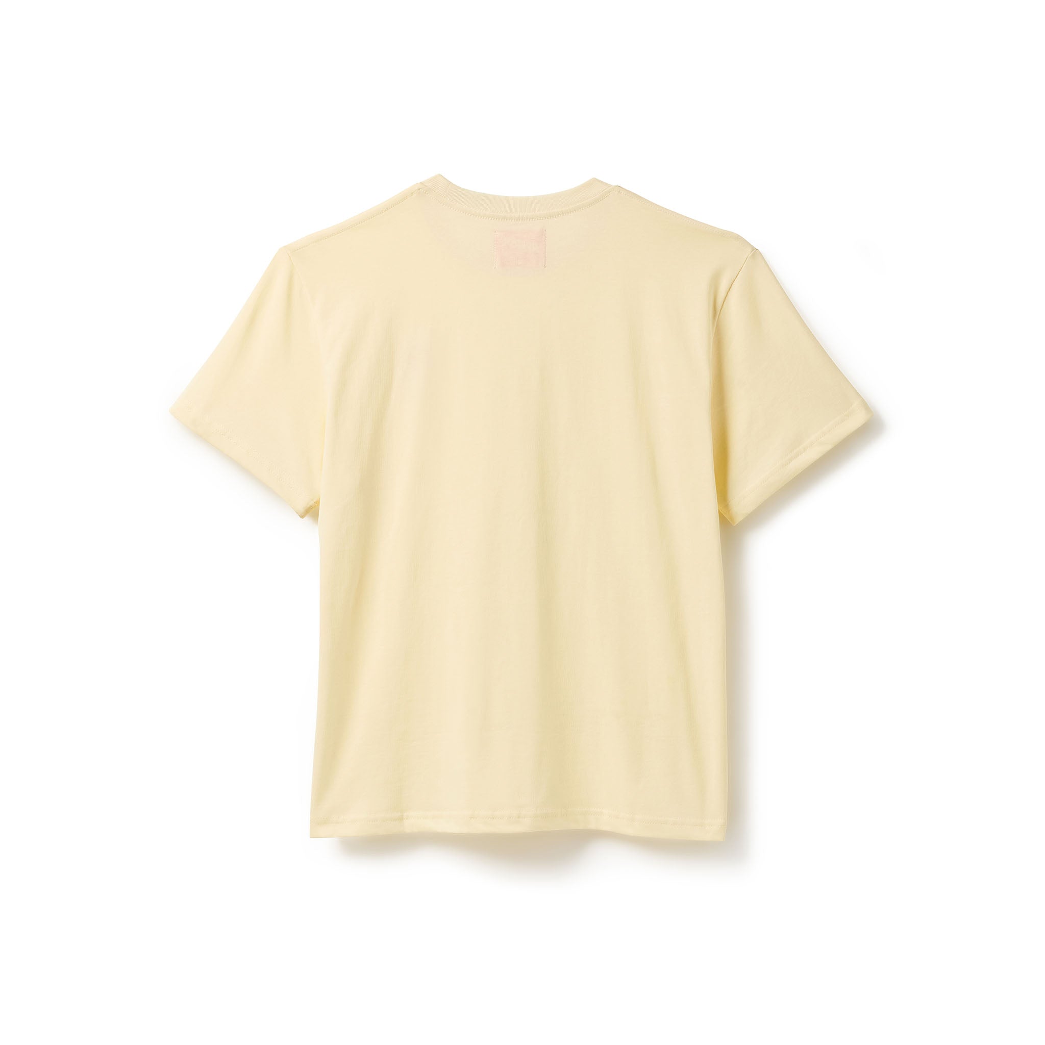 A pale yellow short-sleeve crewneck t-shirt shown from the back, laid flat against a clean white background.